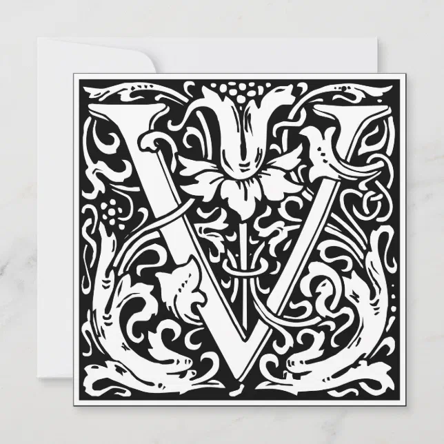 Art Nouveau Floral Alphabet Monogram Letter V Invitation | Zazzle