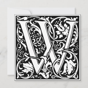 Art Nouveau Floral Alphabet Monogram Letter W Invitation