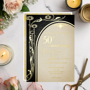 Art Nouveau Floral Arch Black and Gold Foil