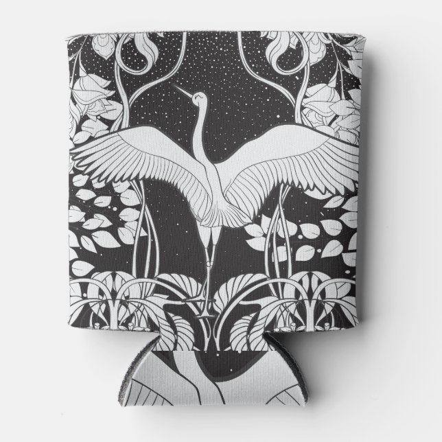 Art Nouveau: Floral Bird Illustration Can Cooler (Front)