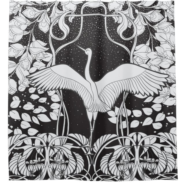 Art Nouveau: Floral Bird Illustration Shower Curtain (Front)