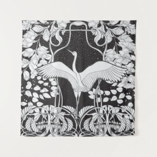 Art Nouveau: Floral Bird Illustration Tapestry