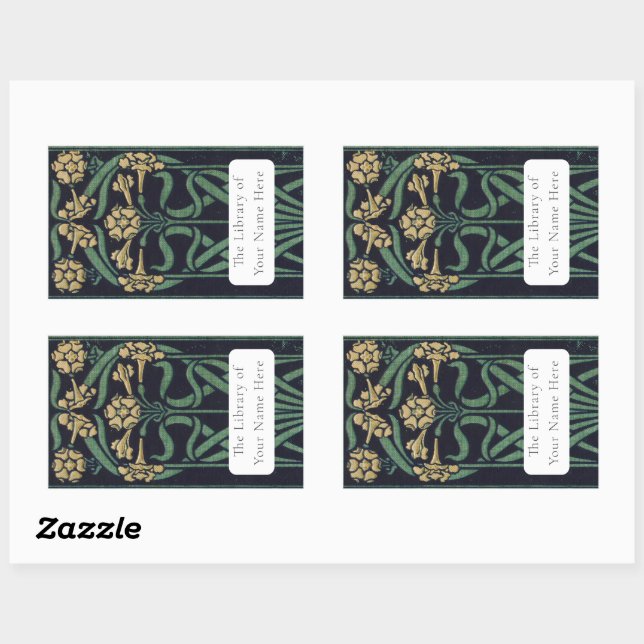 Art Nouveau Floral Bookplate Rectangular Sticker (Sheet)