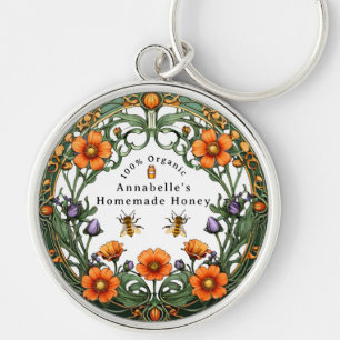 Art Nouveau Floral Border Homemade Honey  Key Ring