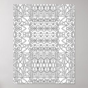 Art Nouveau Floral Border Pattern Colouring Page Poster
