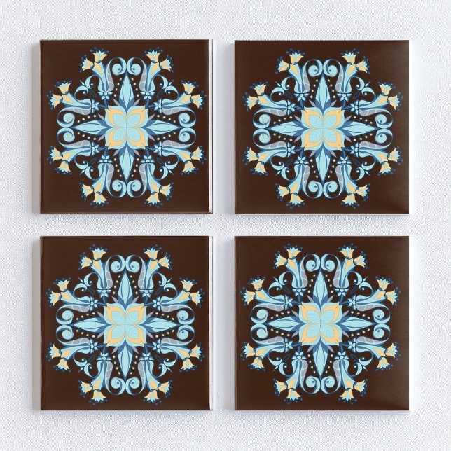 Art Nouveau Floral Ceramic Tile in Chocolate Brown (Creator Uploaded)