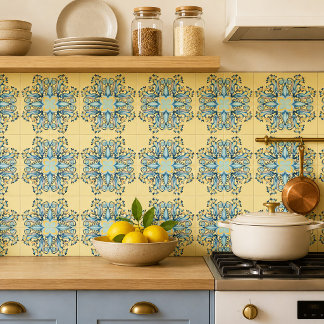 Art Nouveau Floral Ceramic Tile in Soft Buttercrea