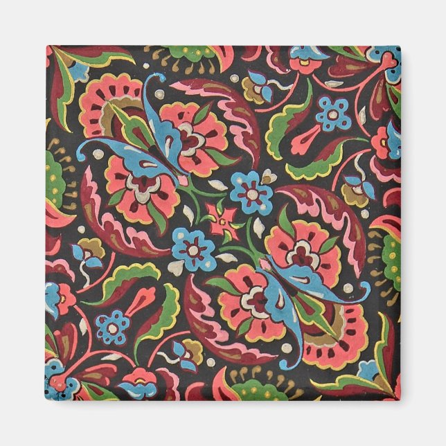 Art nouveau floral Christopher dresser red jacquar Magnet (Front)