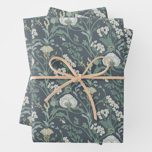 Art Nouveau Floral Cream Green Wrapping Paper Sheet (In situ)