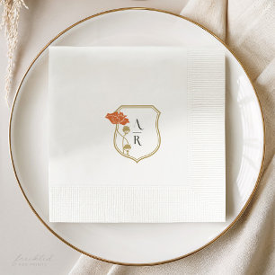 Art Nouveau Floral Crest Monogram Cocktail Napkin