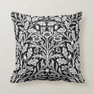 Art Nouveau Floral Damask, Black and White Cushion