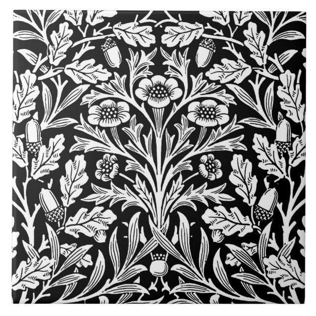 Art Nouveau Floral Damask, Black and White Tile (Front)
