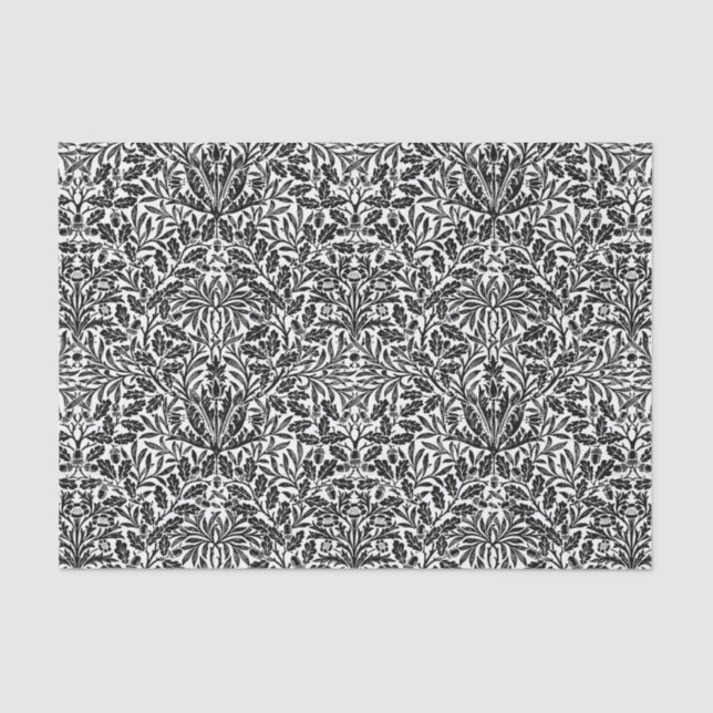 Art Nouveau Floral Damask, Black and White Tissue Paper (Front)