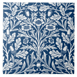 Art Nouveau Floral Damask, Cobalt Blue and White Tile