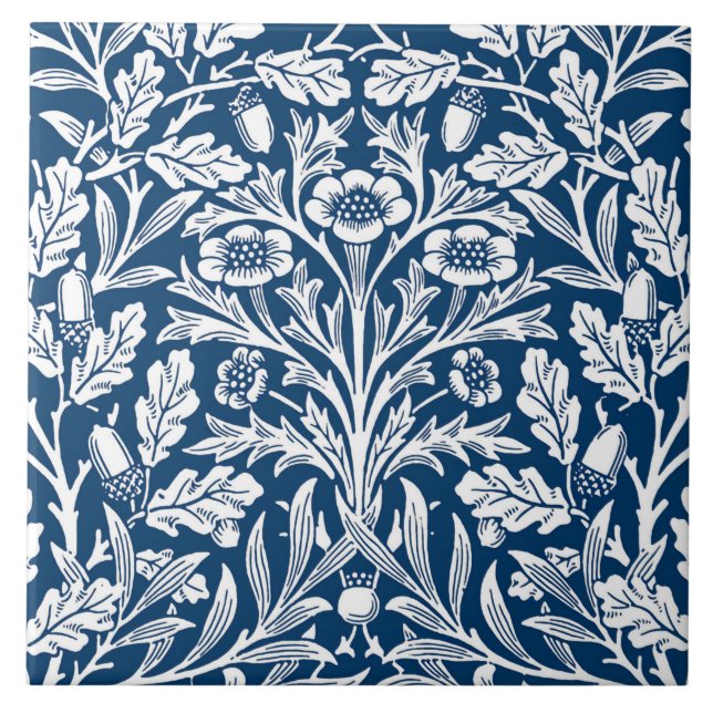 Art Nouveau Floral Damask, Cobalt Blue and White Tile (Front)