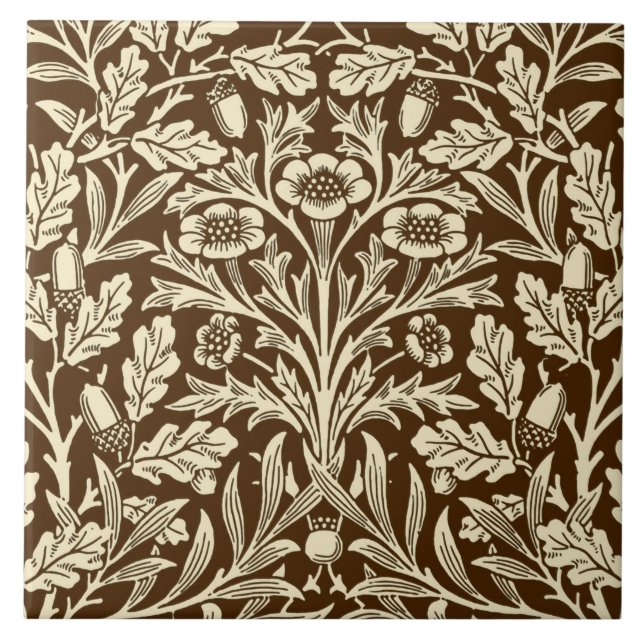 Art Nouveau Floral Damask, Dark Brown and Beige Tile (Front)
