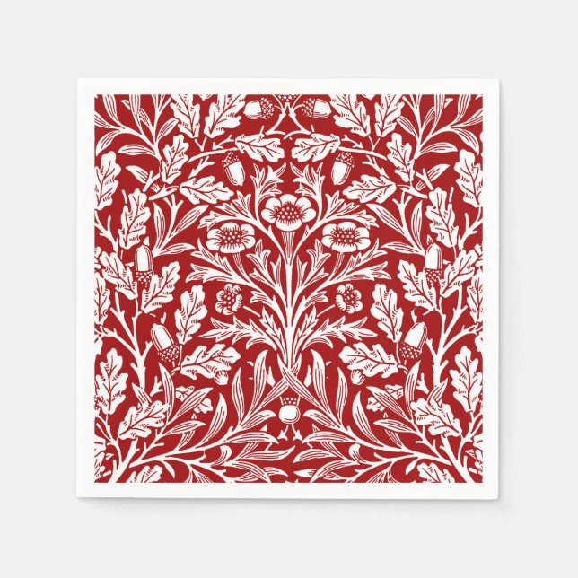 Art Nouveau Floral Damask, Dark Red and White Napkin (Front)
