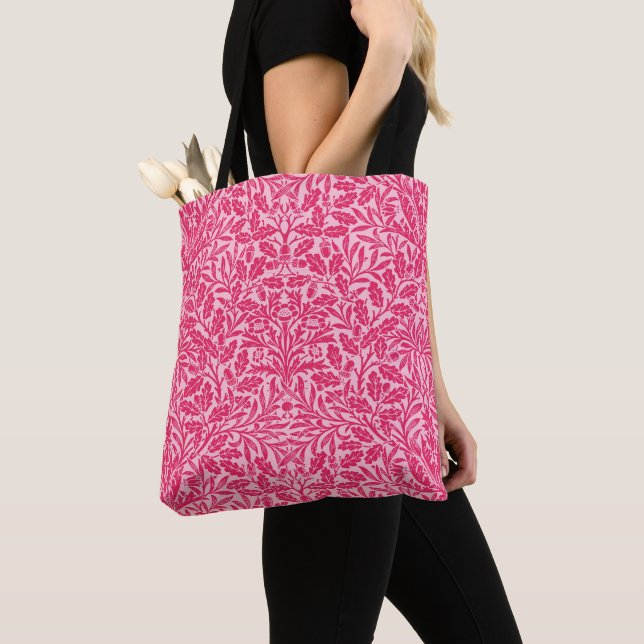 Art Nouveau Floral Damask, Deep Fuchsia Pink Tote Bag (Close Up)