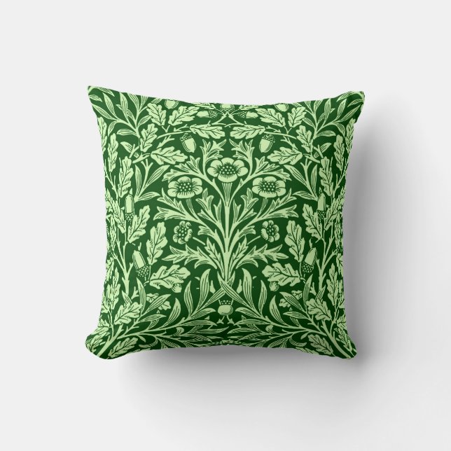 Art Nouveau Floral Damask, Emerald Green Cushion (Front)