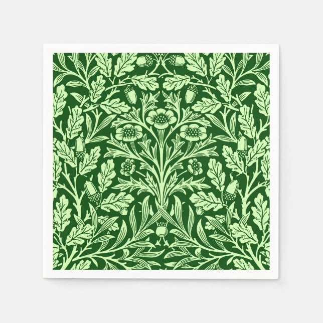 Art Nouveau Floral Damask, Emerald Green Napkin (Front)