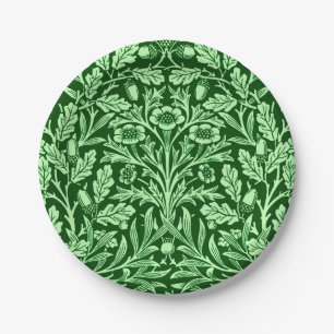 Art Nouveau Floral Damask, Emerald Green Paper Plate