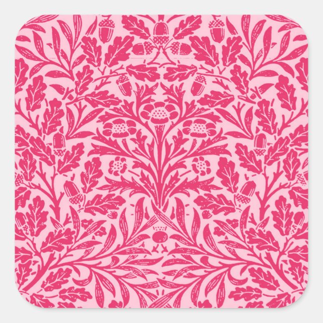 Art Nouveau Floral Damask, Fuchsia Pink Square Sticker (Front)