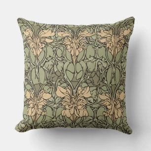  Art Nouveau Floral Damask Green, Beige Abstract  Cushion