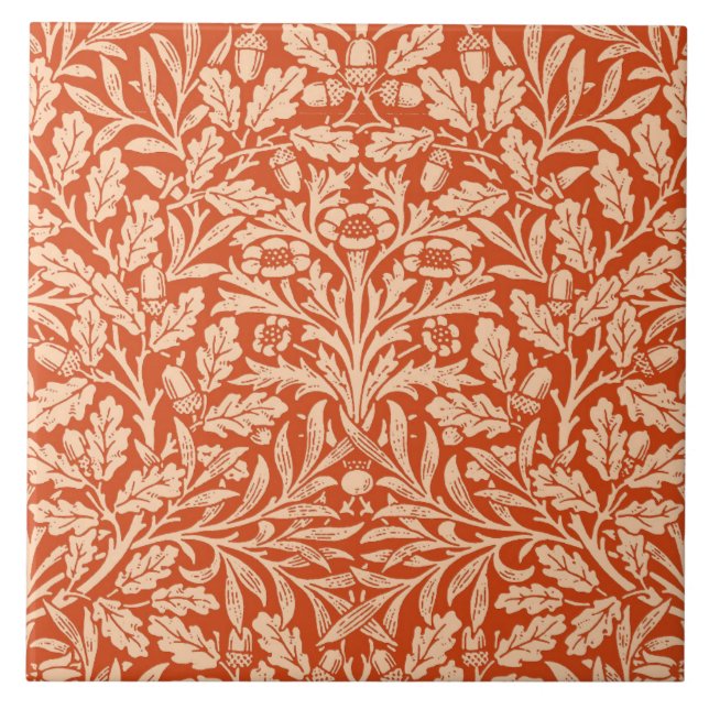 Art Nouveau Floral Damask, Mandarin Orange   Tile (Front)