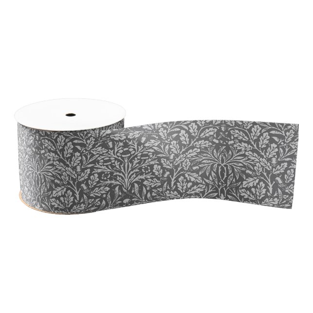 Art Nouveau Floral Damask, Silver Gray / Grey Grosgrain Ribbon (Spool)