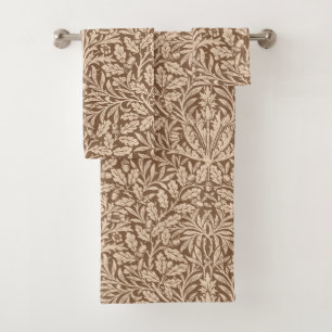 Art Nouveau Floral Damask, Taupe and Beige Bath Towel Set