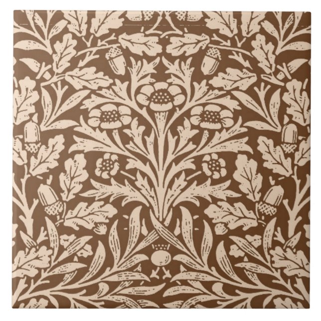 Art Nouveau Floral Damask, Taupe and Beige Tile (Front)