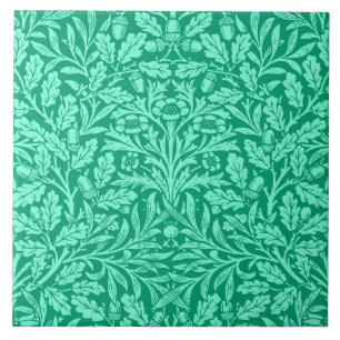 Art Nouveau Floral Damask, Turquoise and Aqua  Cer Tile