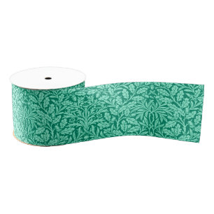 Art Nouveau Floral Damask, Turquoise and Aqua Grosgrain Ribbon