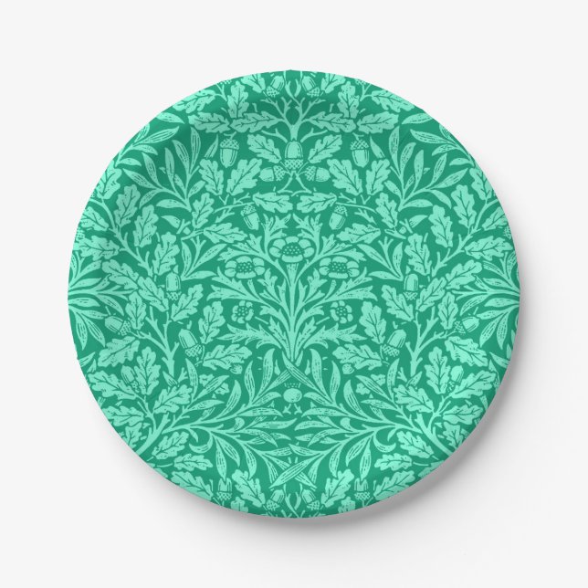 Art Nouveau Floral Damask, Turquoise and Aqua Paper Plate (Front)