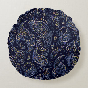 Art Nouveau Floral Denim Design Round Cushion