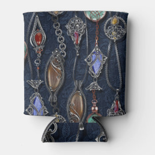Art Nouveau Floral: Denim Elegance. Can Cooler