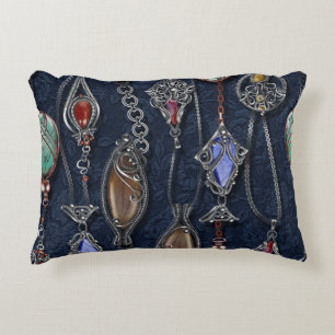 Art Nouveau Floral: Denim Elegance. Decorative Cushion