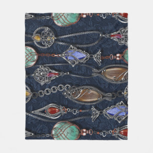 Art Nouveau Floral: Denim Elegance. Fleece Blanket