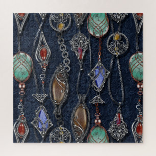 Art Nouveau Floral: Denim Elegance. Jigsaw Puzzle