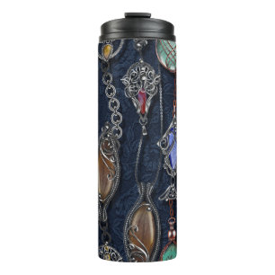 Art Nouveau Floral: Denim Elegance. Thermal Tumbler