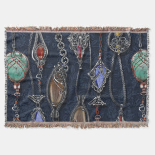 Art Nouveau Floral: Denim Elegance. Throw Blanket