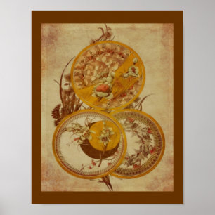 Art Nouveau Floral Design Aged Poster
