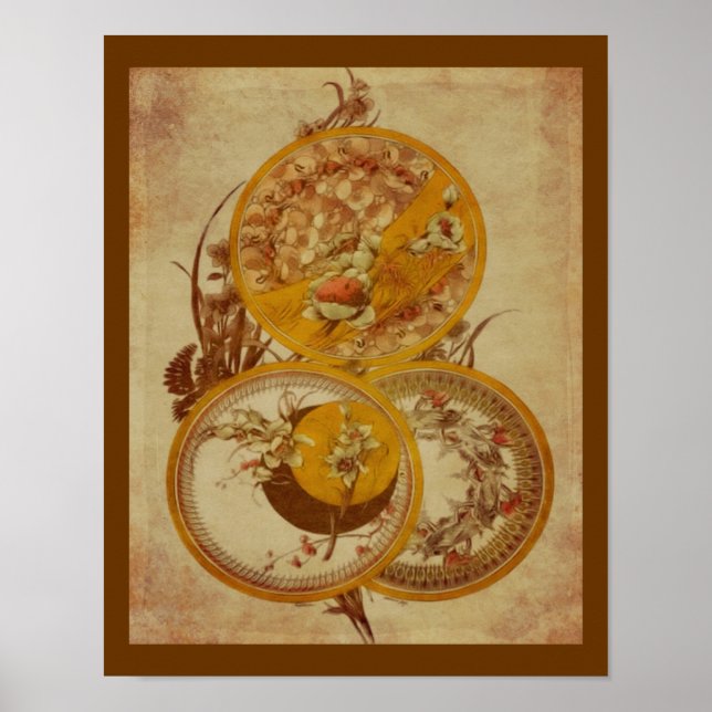 Art Nouveau Floral Design Aged Poster (Front)