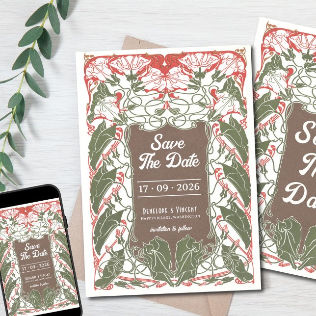 Art Nouveau Floral Elegance 2 Save the Date Invitation (Creator Uploaded)