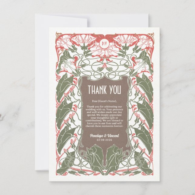 Art Nouveau Floral Elegance 2 Thank You Card (Front)
