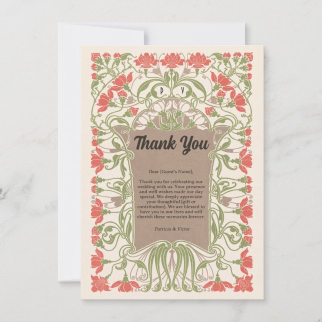 Art Nouveau Floral Elegance Thank You Card (Front)