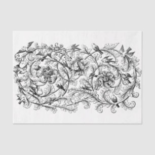 Art Nouveau Floral Flourish Drawing Decoupage  Tissue Paper