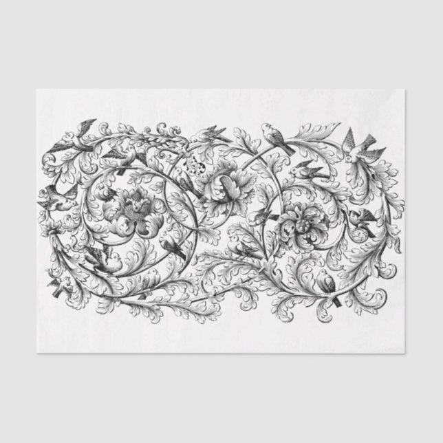 Art Nouveau Floral Flourish Drawing Decoupage  Tissue Paper (Front)