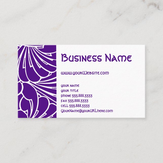 Art Nouveau Floral Flowers Chic Purple Pattern Business Card (Front)