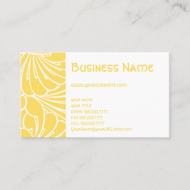 Art Nouveau Floral Flowers Lemon Yellow Pattern Business Card (Front)
